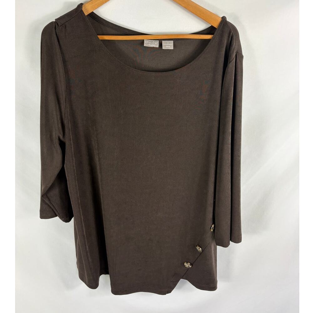 Chicos Travelers Button Side Blouse Brown Size 3 / XL